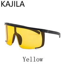 Maskulo NQ1375 Oversized Rectangle Sunglasses: Black Frame, Yellow Glass. Stylish PVC/Acryl design for daily wear, sports, and parties.