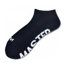 Maskulo NSC332 Thick Ankle Socks, black with white "MASTER" text. Made from premium cotton, polyester, spandex; soft, moisture-wicking. Ideal for daily wear in fall/winter.