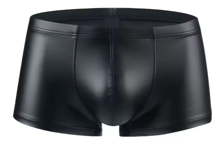 Warren Liquidoil. No-Zip Thin PU Leather Trunk Shorts. Black