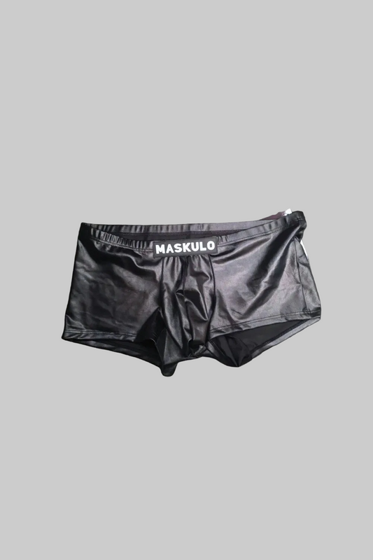 Seb LiquidOil PU Leather Trunk Shorts. Regular Rear. Black &pn