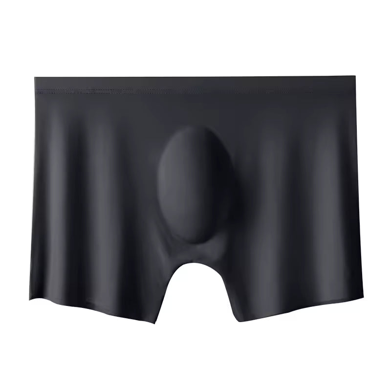 Maskulo NTR320 black silky trunk shorts with bulge pouch, made of tight and stretchy polyester/spandex, for daily wear, gym, or sports.