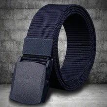 Maskulo NQ4329 Nylon Jeans Belt with Plain Plastic Buckle in Blue Navy + Black, 1.5-inch wide, for daily wear, tactical activities, travel, and walking.