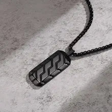 Maskulo Berlin Matte Black Dog Tag Necklace, a sleek and durable accessory for everyday wear or cosplay.