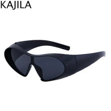 Maskulo NQ1378 Oversized Cat Eye Futuristic Plastic Sunglasses, black frame, black glass, PVC/Acryl. Ideal for sports, parties, daily wear.