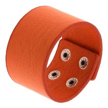 Maskulo NQ3350 Orange/Silver 5cm PU Leather Wristband with Snap Buttons, ideal for cosplay, parties, travel.