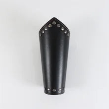 Maskulo NQ3357 Black/Silver PU Leather Gauntlet: Medieval Knight Style Wristband, rugged look for cosplay, daily wear, parties, travel.
