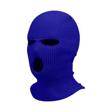 Maskulo NQ1327 Blue 3-Opening Full Face Winter Balaclava, warm thick knitted hood for cycling, skiing, snowboarding, tactical activities, and role-playing.