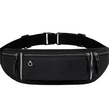 Maskulo NBG313 black/gray waterproof nylon/polyester fanny pack for jogging, gym, travel, parties, and walks.