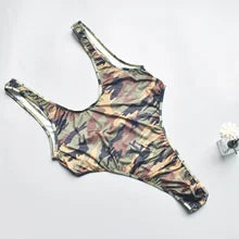 Maskulo NBD311 Camouflage Woodland Stretch Body Suit for men, tight-fit spandex/polyester, ideal for gym, sports, or posing.