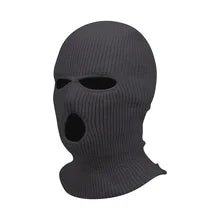 Maskulo NQ1328 gray 3-opening full face winter balaclava: thick knitted polyester, spandex, nylon mask, warm hood for cycling, ski, snowboard, tactical, role-playing in autumn, winter, spring.
