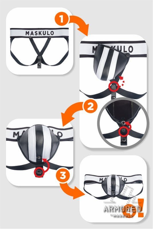 Armored. Men's Jock. Detachable Codpiece. White and Black - MJS120 - Y5 - www.maskulo.berlin - Local store