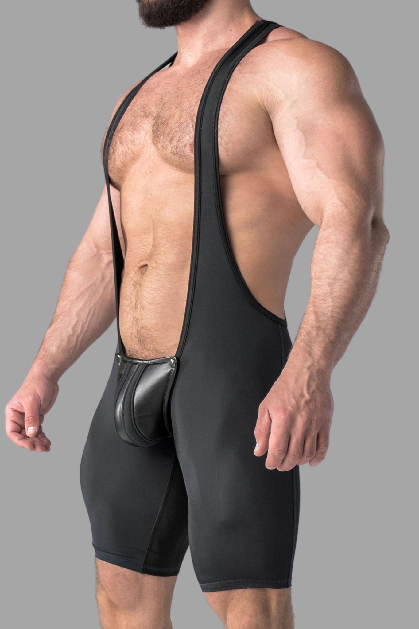 Armored. Men's Wrestling Singlet. Codpiece. Open rear. Black - MWS103 - Y1 - www.maskulo.berlin - Local store