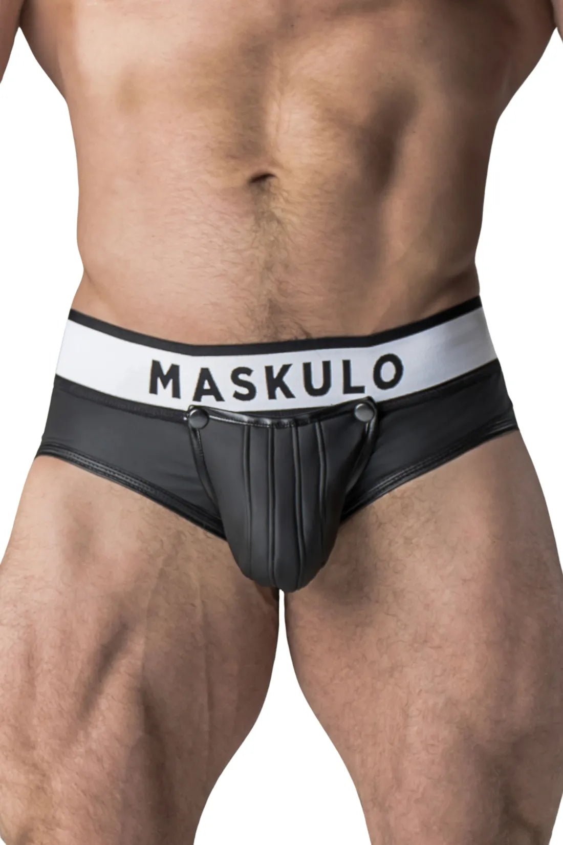 Armored. Rubber look Briefs. Detachable pouch. Open rear. Black - MBR107 - Y5 - www.maskulo.berlin - Local store