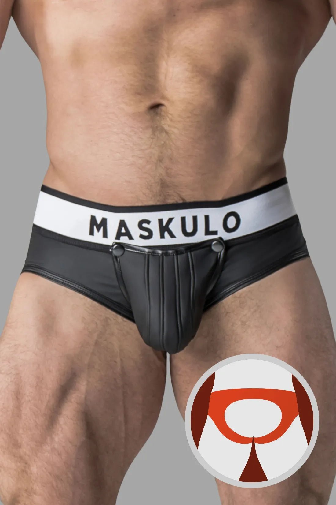 Armored. Rubber look Briefs. Detachable pouch. Open rear. Black - MBR107 - Y5 - www.maskulo.berlin - Local store