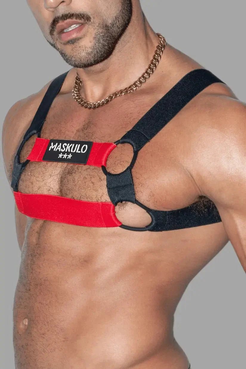Blake Tropix. Elastic Bulldog Harness. Red - MHR212 - Y1 - www.maskulo.berlin - Local store