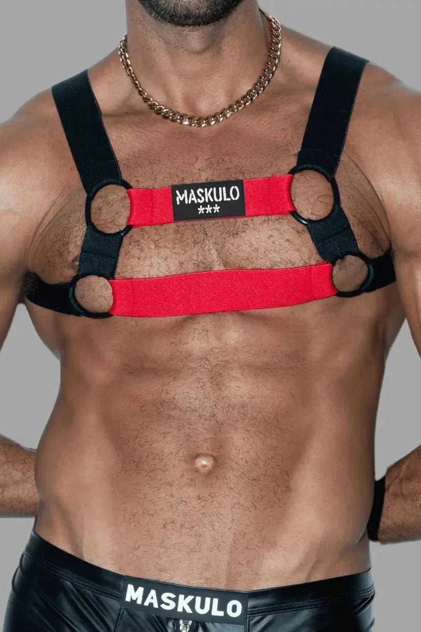 Blake Tropix. Elastic Bulldog Harness. Red - MHR212 - Y1 - www.maskulo.berlin - Local store