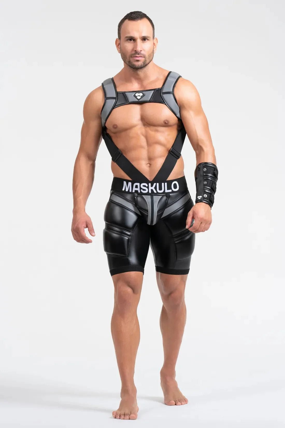 Body Harness with Push - up Effect. XXL size. Black and Grey Reflective Light - MHR122 - Y5 - www.maskulo.berlin - Local store