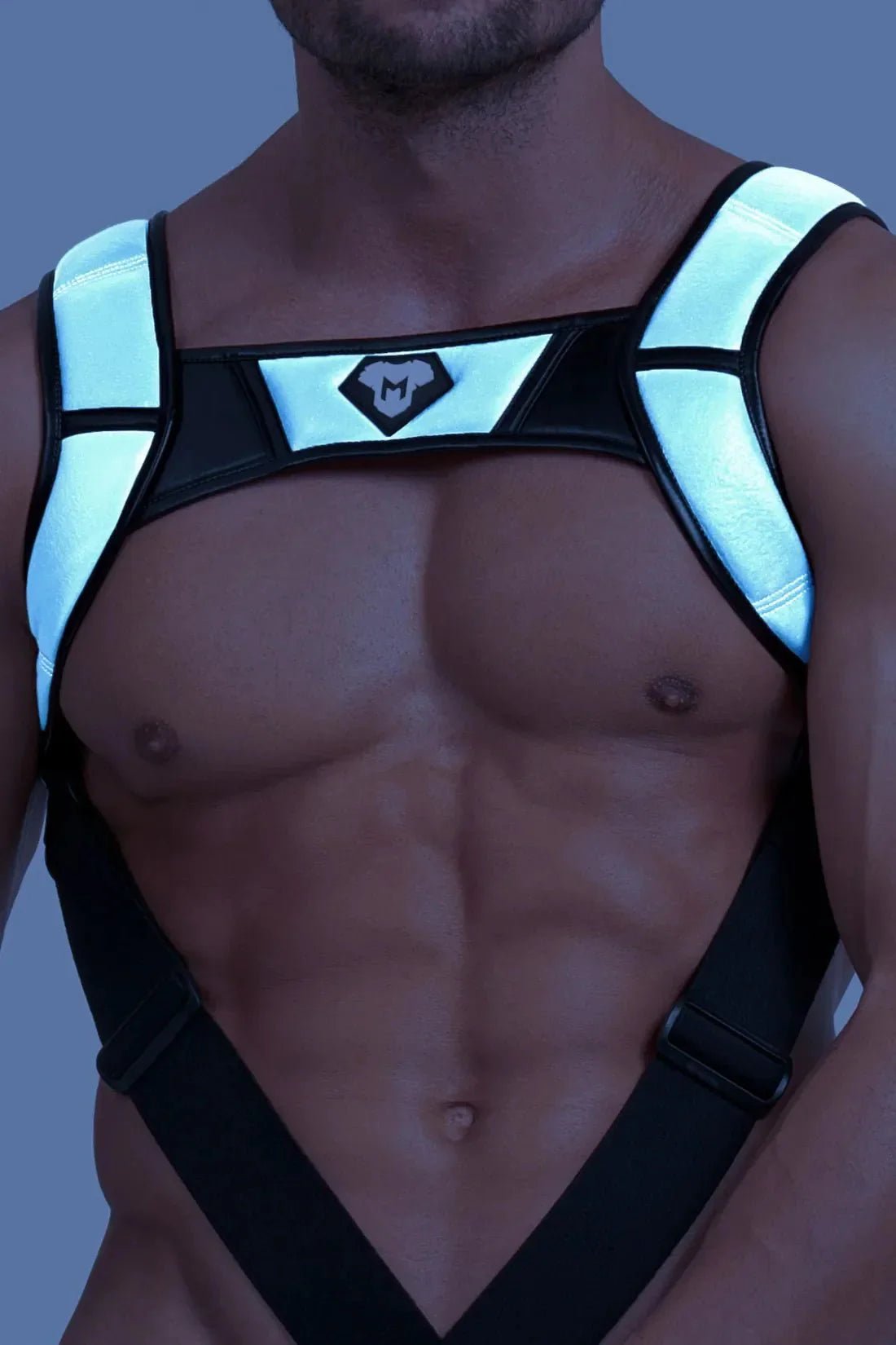 Body Harness with Push - up Effect. XXL size. Black and Grey Reflective Light - MHR122 - Y5 - www.maskulo.berlin - Local store