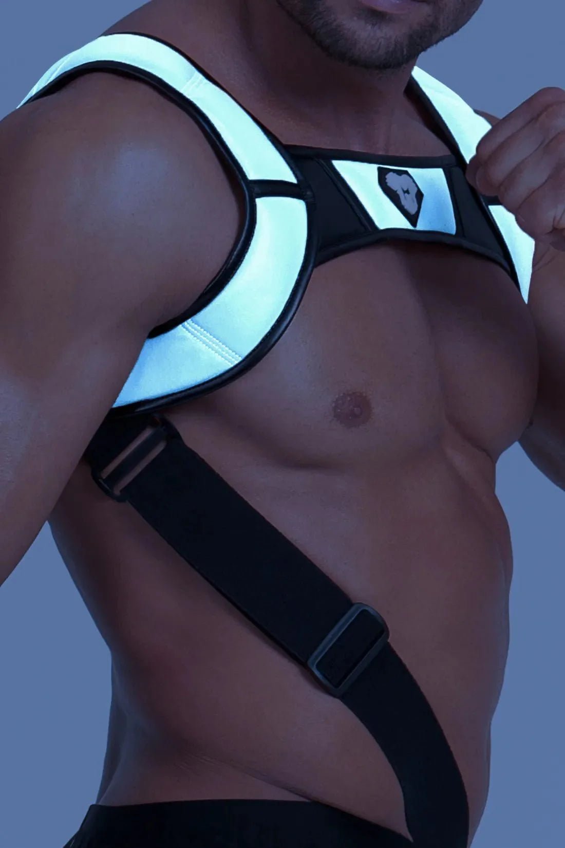 Body Harness with Push - up Effect. XXL size. Black and Grey Reflective Light - MHR122 - Y5 - www.maskulo.berlin - Local store