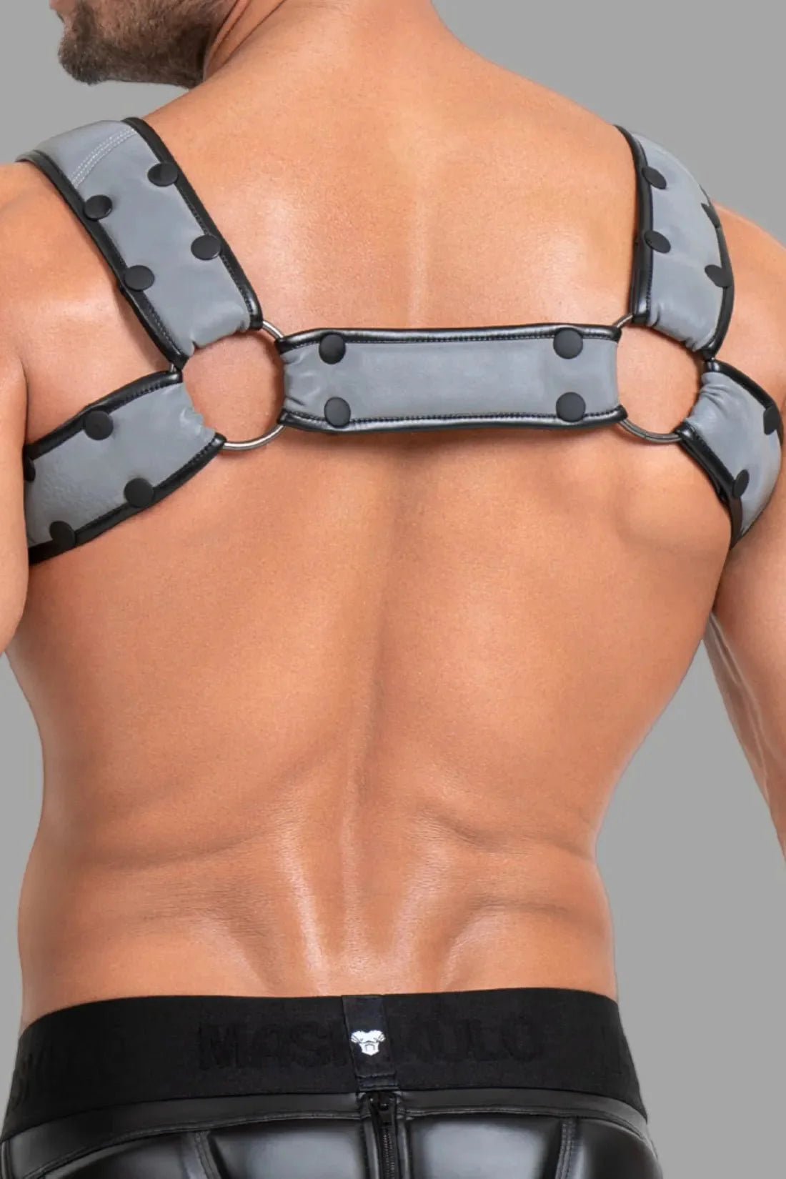 Body Harness with Push - up Effect. XXL size. Black and Grey Reflective Light - MHR122 - Y5 - www.maskulo.berlin - Local store