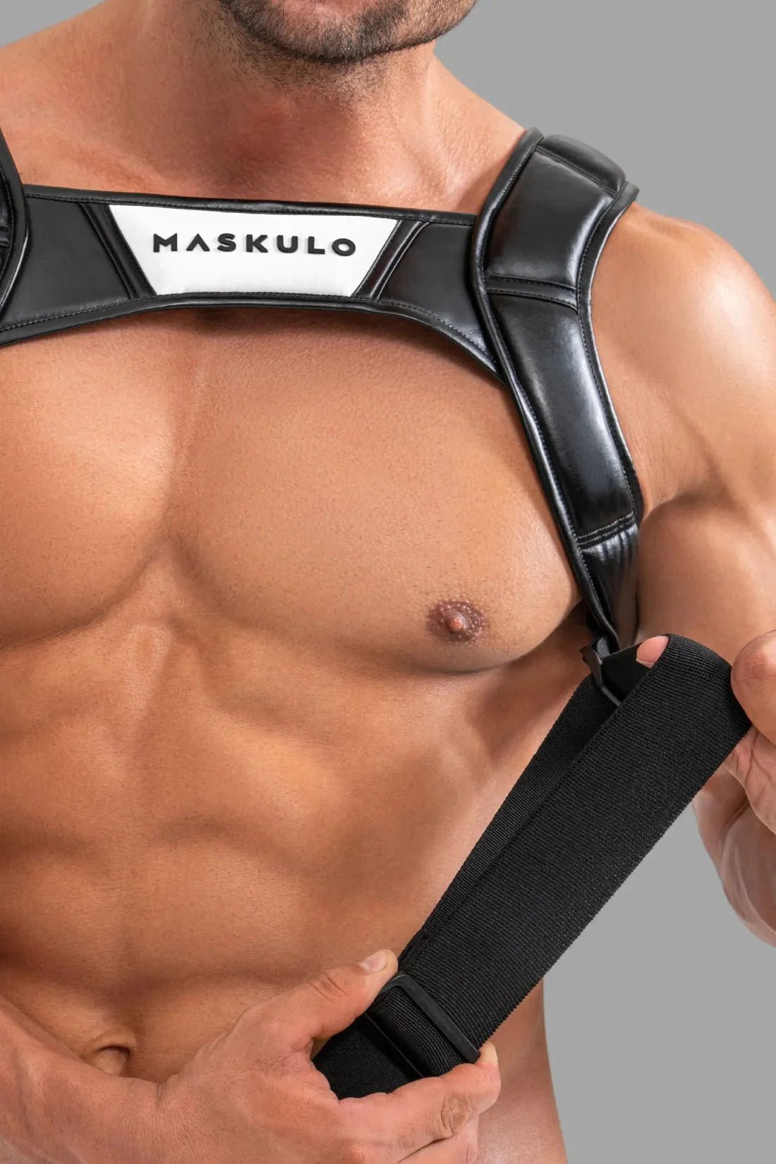Body Harness with Push - up Effect. XXL size. Black and White - MHR120 - Y5 - www.maskulo.berlin - Local store