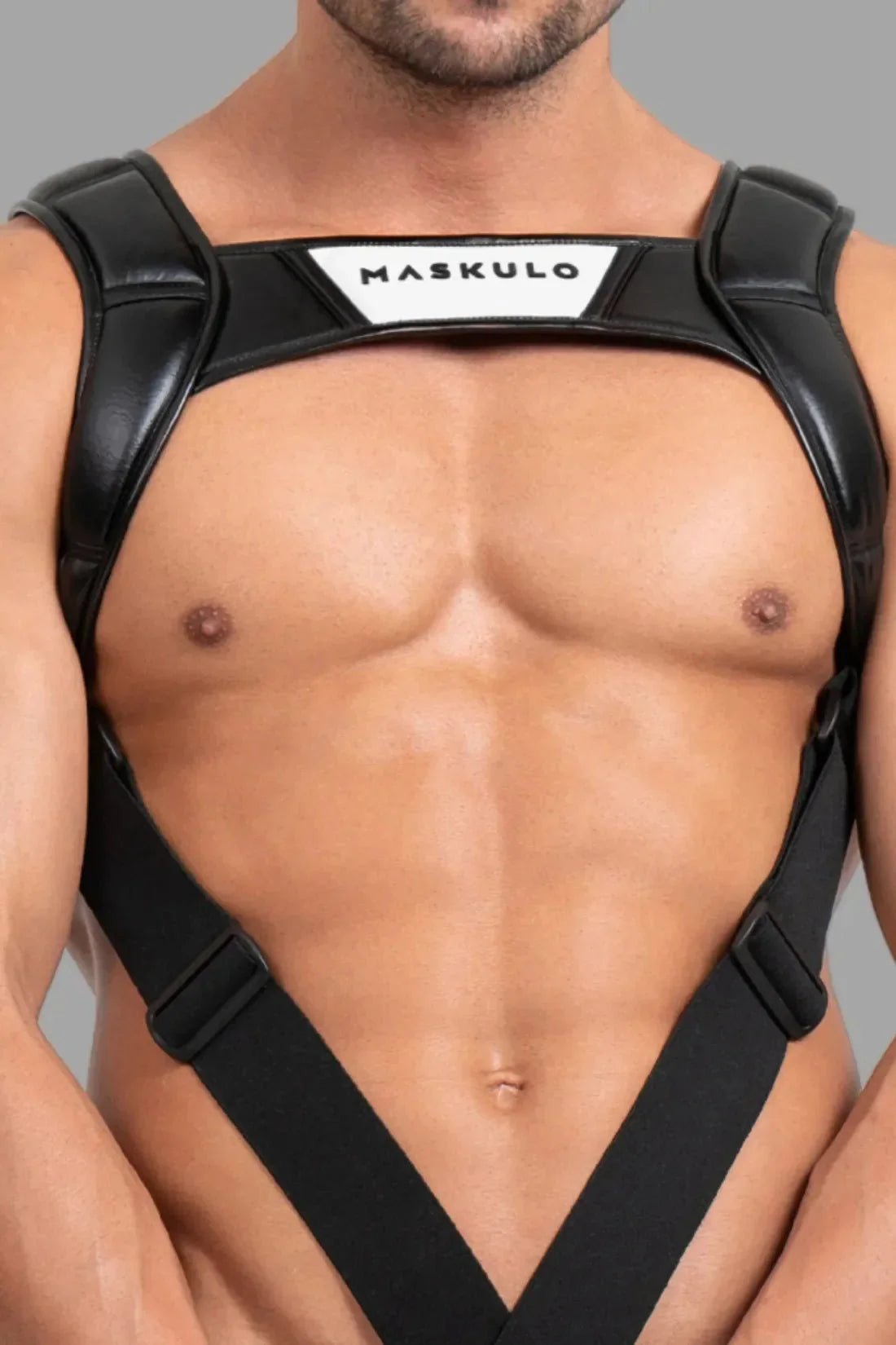 Body Harness with Push - up Effect. XXL size. Black and White - MHR120 - Y5 - www.maskulo.berlin - Local store