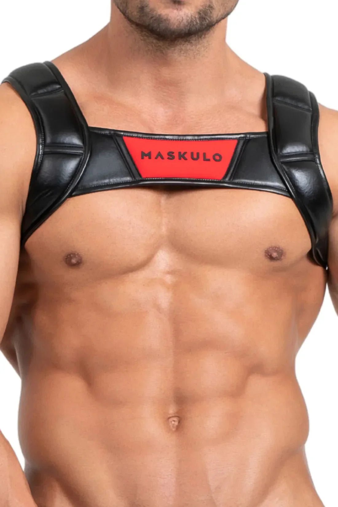 Bulldog Harness with 3D Logo. Black and Red - MHR116 - www.maskulo.berlin - Local store