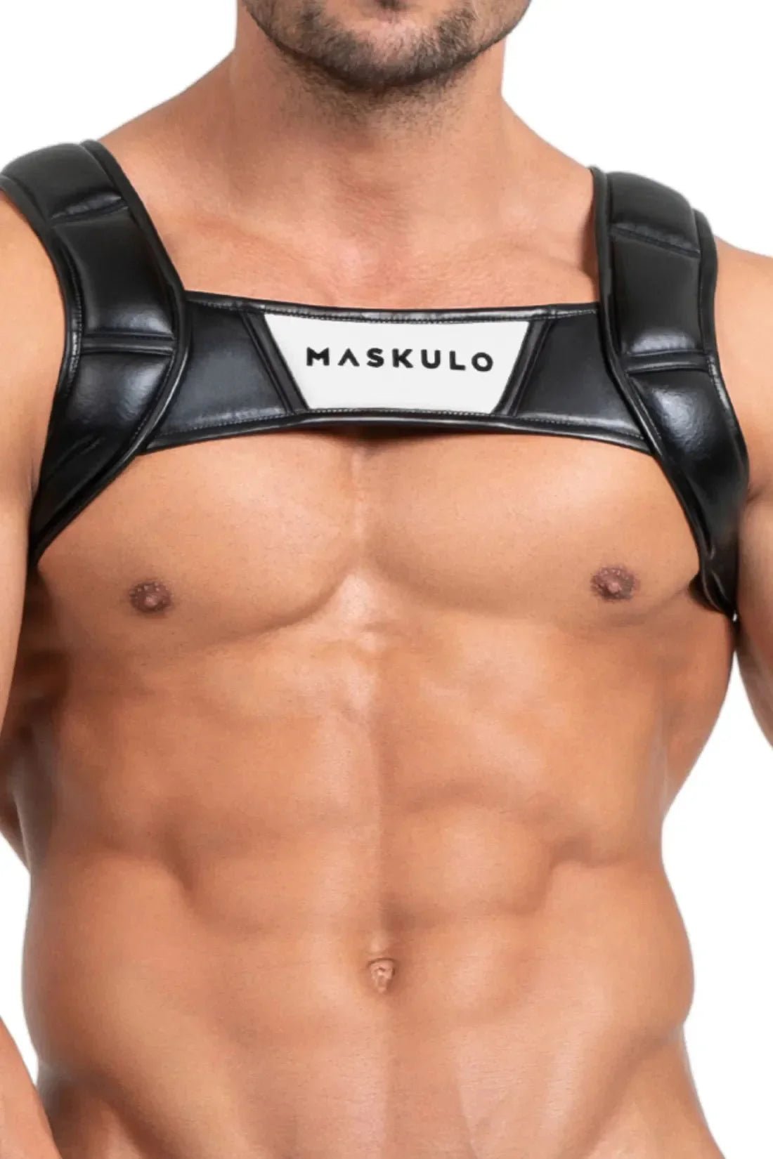 Bulldog Harness with 3D Logo. Black and White - MHR117 - Y5 - www.maskulo.berlin - Local store