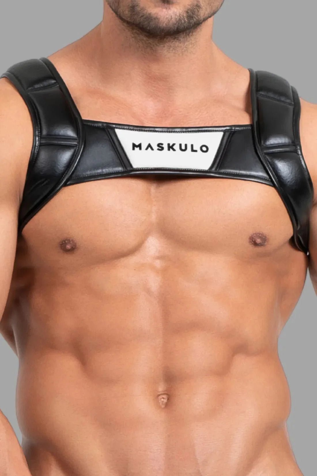 Bulldog Harness with 3D Logo. Black and White - MHR117 - Y5 - www.maskulo.berlin - Local store