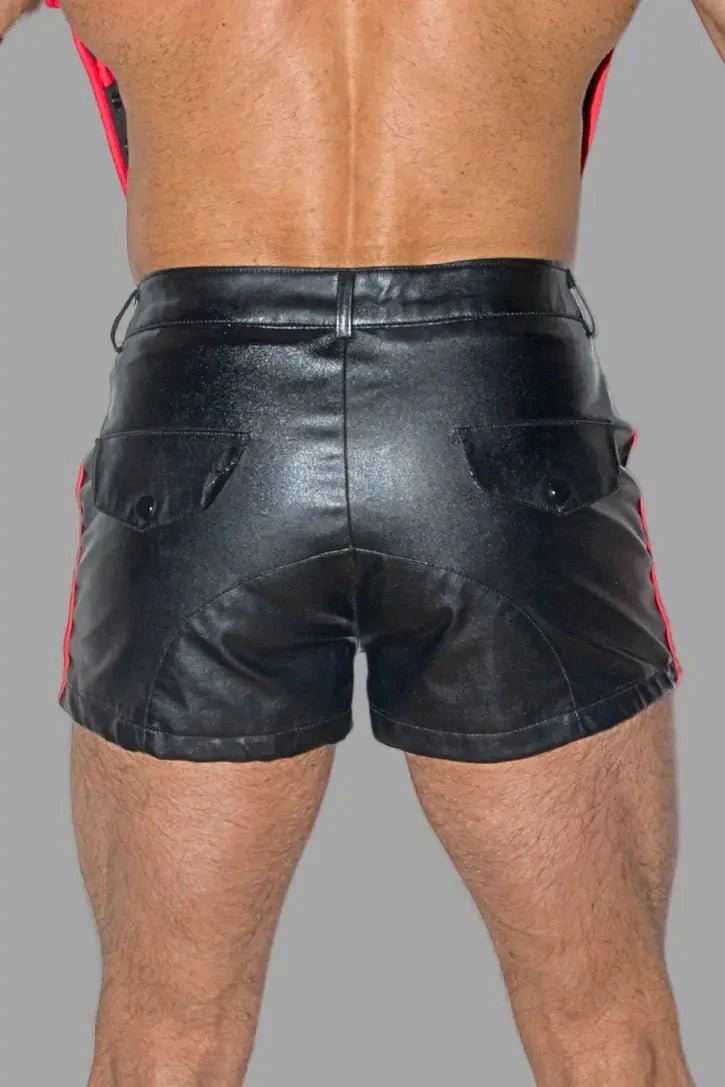 Cruz Gearshift PU Leather Shorts. Black + 2 Red Stripes - MSH263 - Y3 - www.maskulo.berlin - Local store