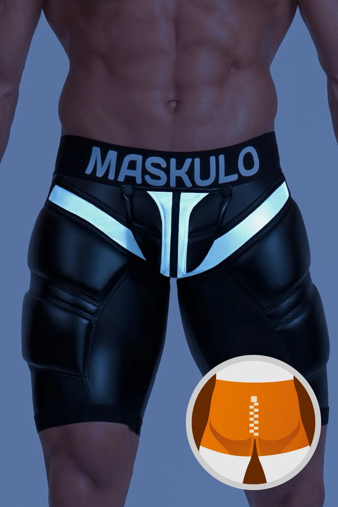 Cycling Shorts S size. 'Big Bulge'. Black and Grey Reflective Light - MSH112 - Y1 - www.maskulo.berlin - Local store