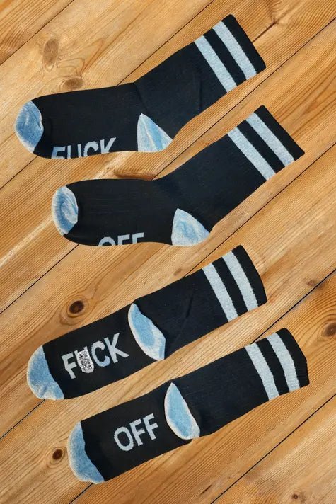 "F*CK OFF" Crew Socks. Black + Gray - MSC115 - YX - www.maskulo.berlin - Local store
