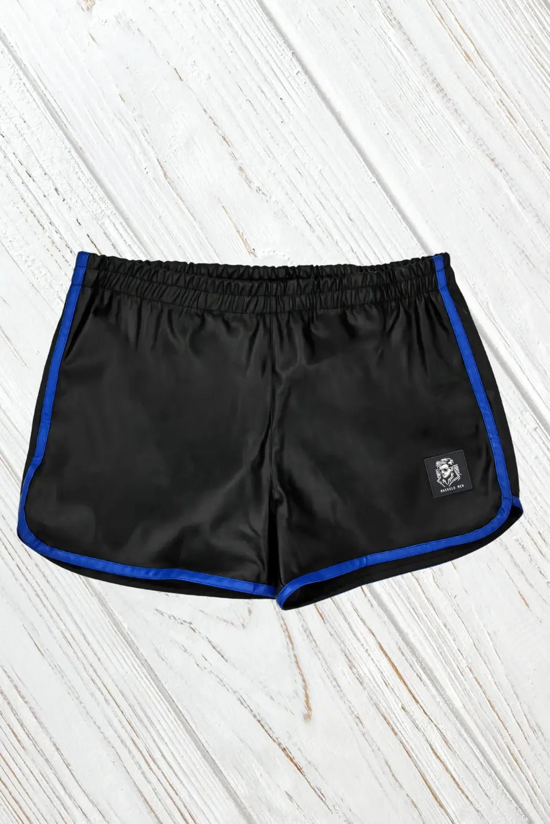 Gavin Powern PU Leather 'Jogging' Shorts. Black + Blue - MSH235 - Y1 - www.maskulo.berlin - Local store
