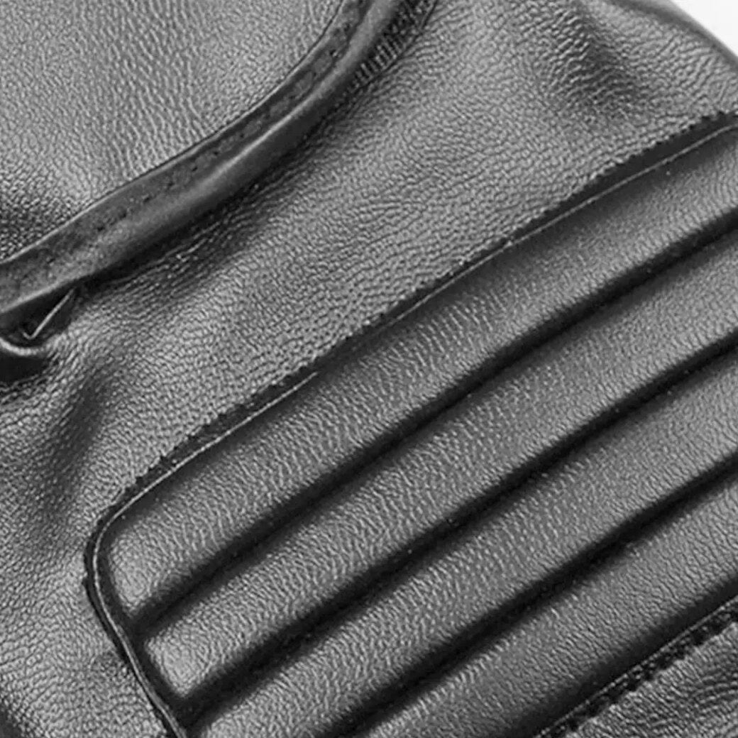 Fingerless PU leather gloves. Padded. Black
