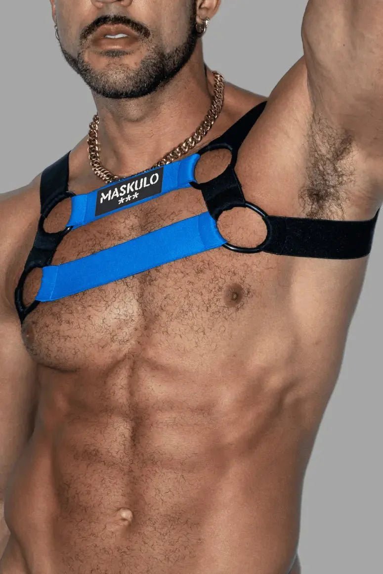 Goran Tropix. Elastic Bulldog Harness. Blue - MHR209 - Y1 - www.maskulo.berlin - Local store