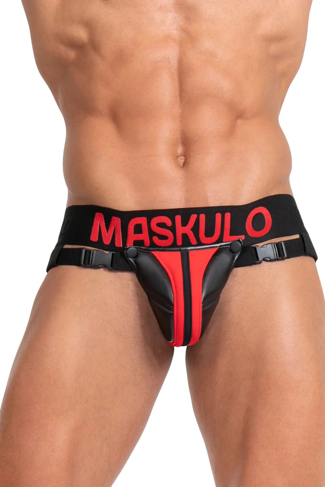 Jock 'Big Bulge' with Plastic Fasteners. Black+Red - MJS142 - Y1 - www.maskulo.berlin - Local store