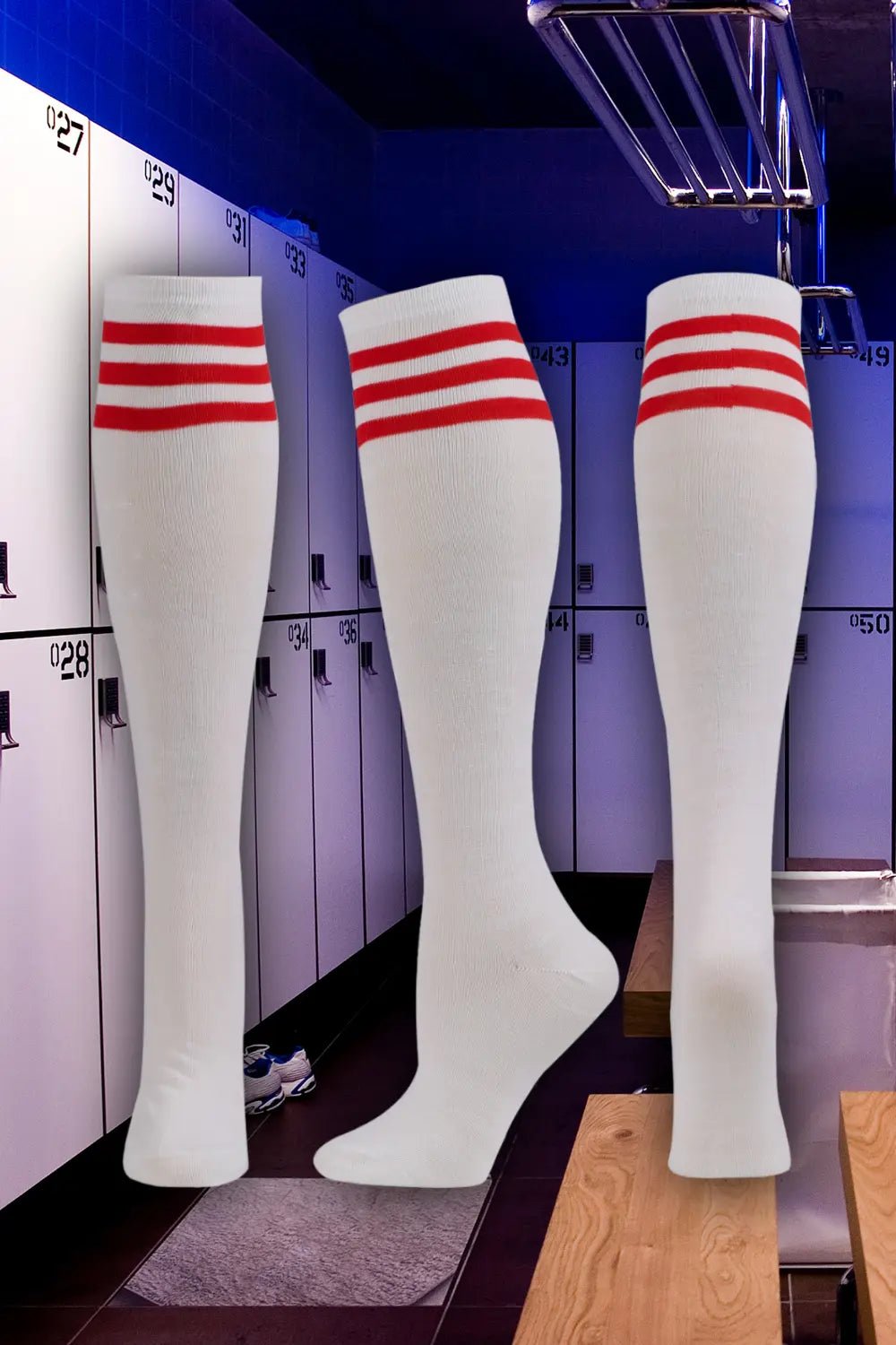 Long socks. White + Red stripes - MSC125 - YX - www.maskulo.berlin - Local store