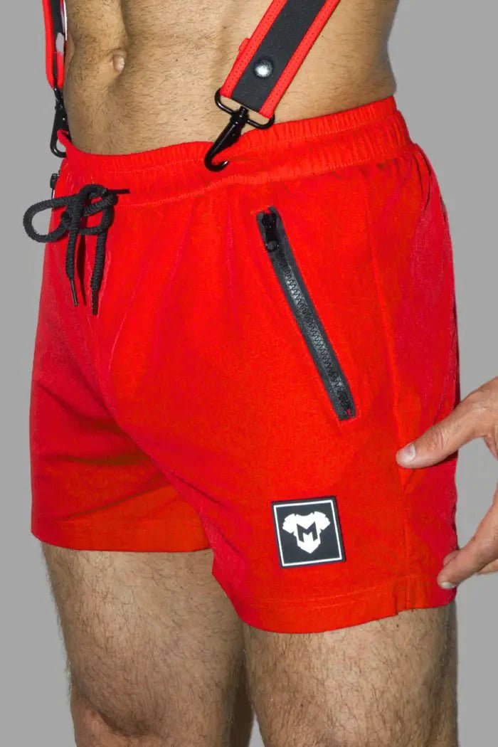 Maskulo Jedd Synther' smooth gym shorts. 2 zip pockets. Red - MSH249 - Y1 - www.maskulo.berlin - Local store