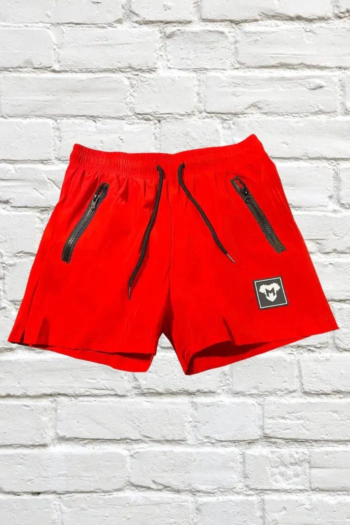 Maskulo Jedd Synther' smooth gym shorts. 2 zip pockets. Red - MSH249 - Y1 - www.maskulo.berlin - Local store
