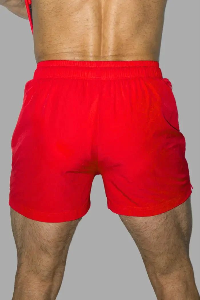 Maskulo Jedd Synther' smooth gym shorts. 2 zip pockets. Red - MSH249 - Y1 - www.maskulo.berlin - Local store