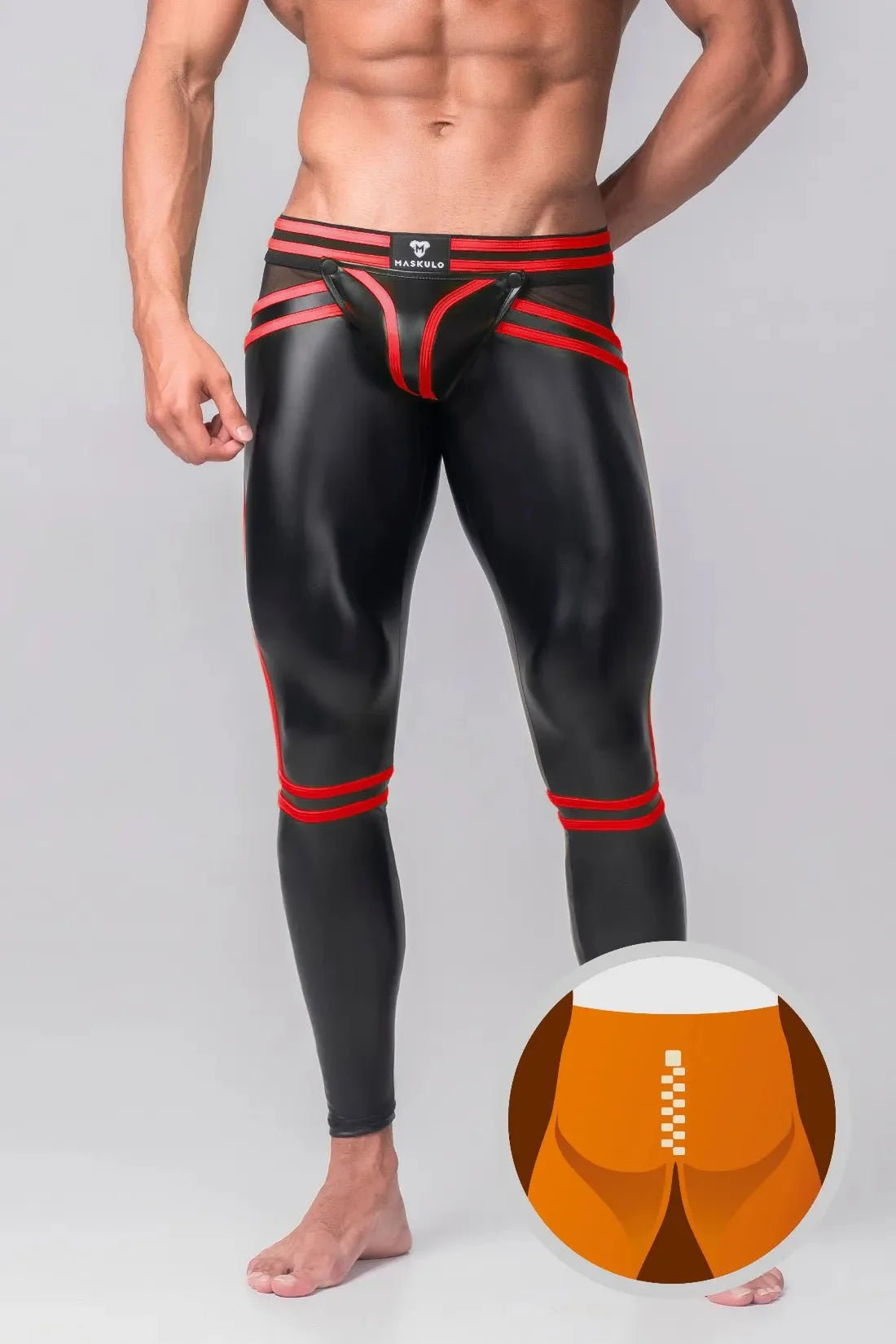Men's Leggings. Codpiece. Zippered Rear. Black and Red - MLG103 - Y4 - www.maskulo.berlin - Local store