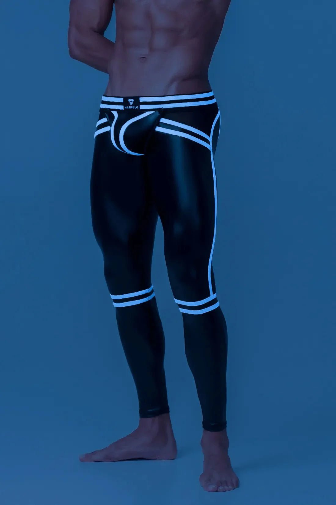Men's Leggings. Codpiece. Zippered Rear. Black and White Neon - MLG104 - Y1 - www.maskulo.berlin - Local store