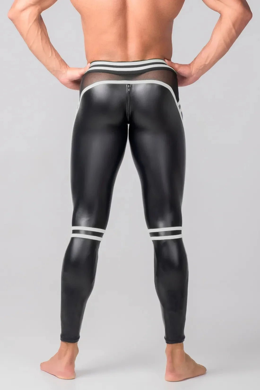 Men's Leggings. Codpiece. Zippered Rear. Black and White Neon - MLG104 - Y1 - www.maskulo.berlin - Local store