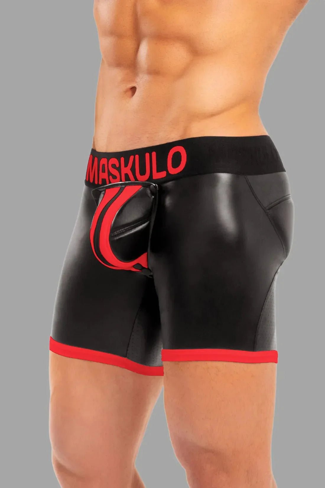 Men's Shorts with Pads. Zippered rear. Black and Red - MSH113 - Y5 - www.maskulo.berlin - Local store
