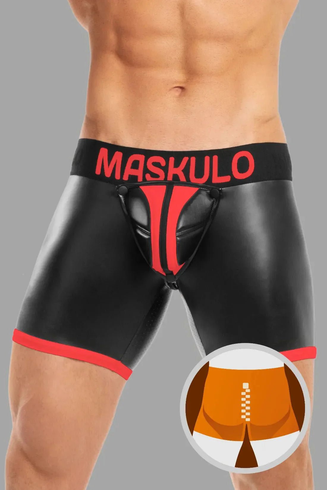 Men's Shorts with Pads. Zippered rear. Black and Red - MSH113 - Y5 - www.maskulo.berlin - Local store