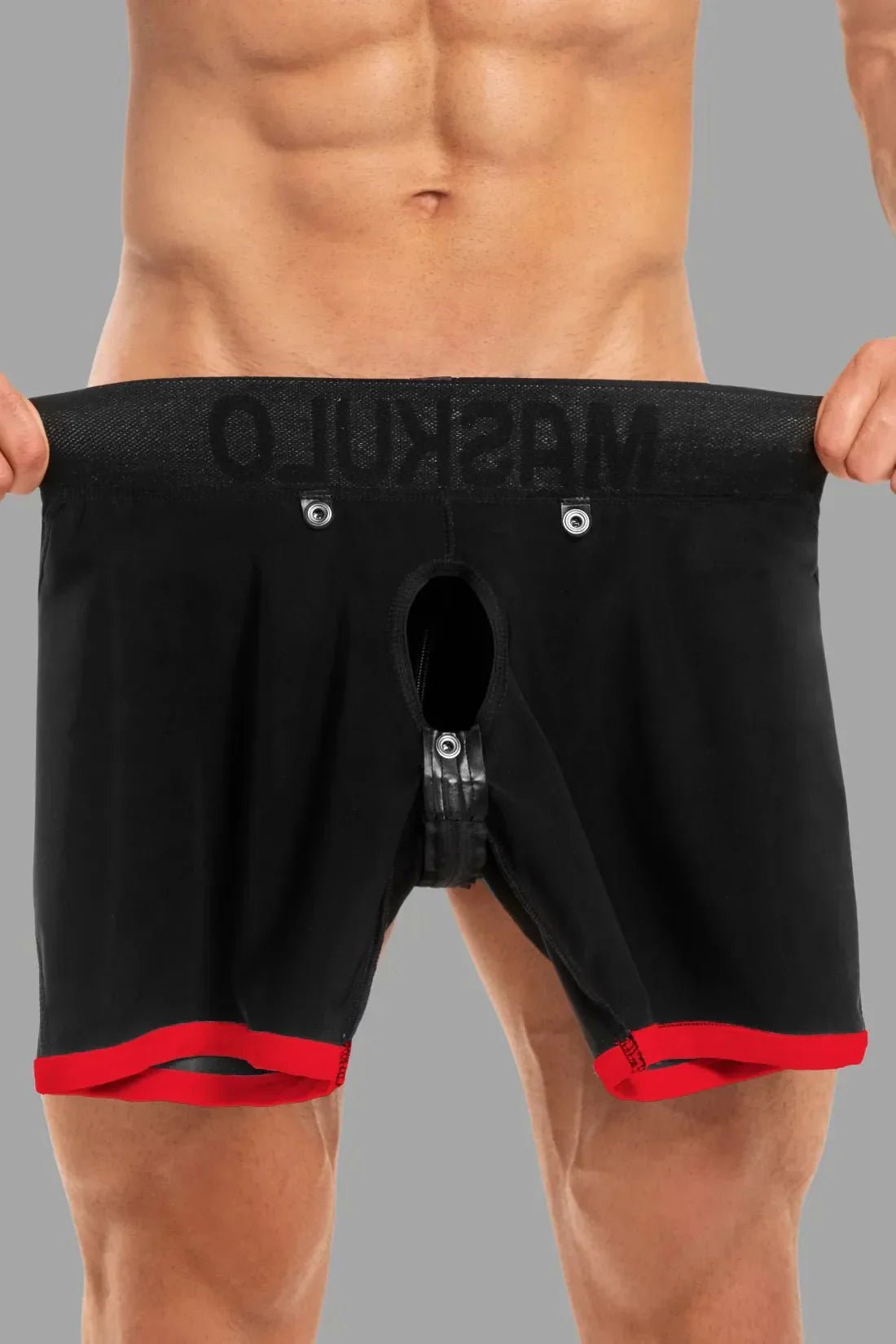 Men's Shorts with Pads. Zippered rear. Black and Red - MSH113 - Y5 - www.maskulo.berlin - Local store