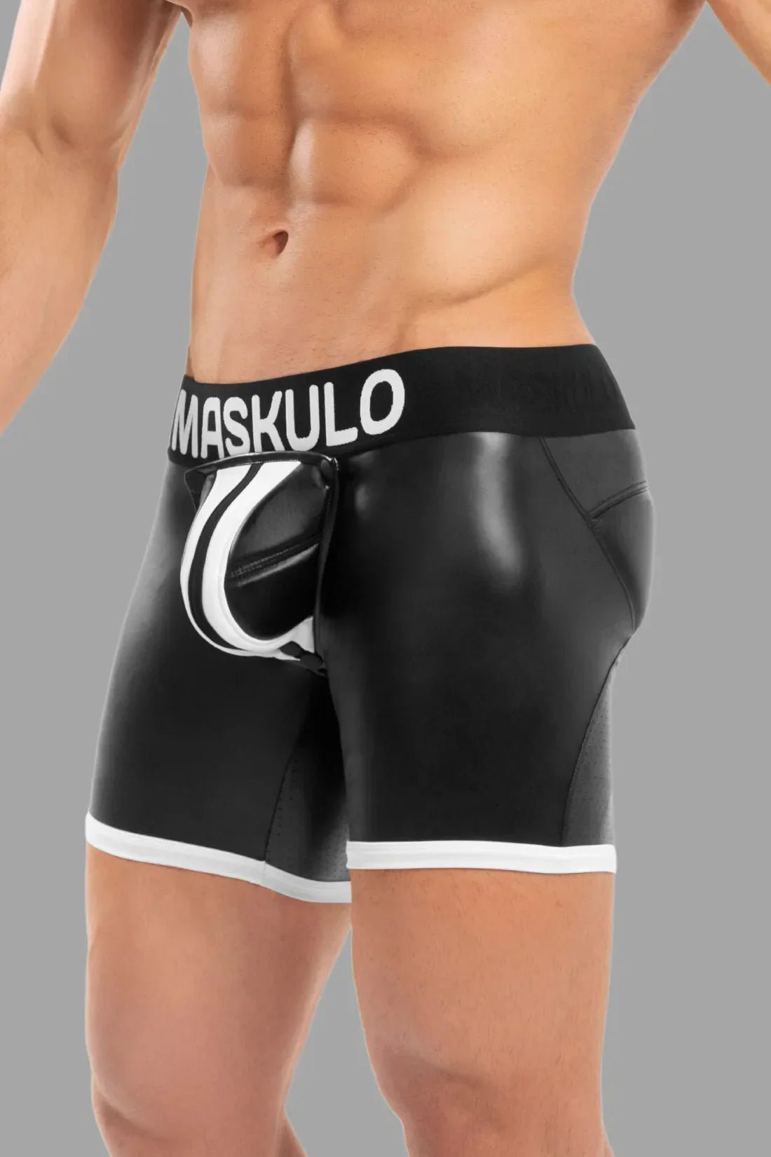 Men's Shorts with Pads. Zippered rear. Black and White - MSH114 - Y5 - www.maskulo.berlin - Local store