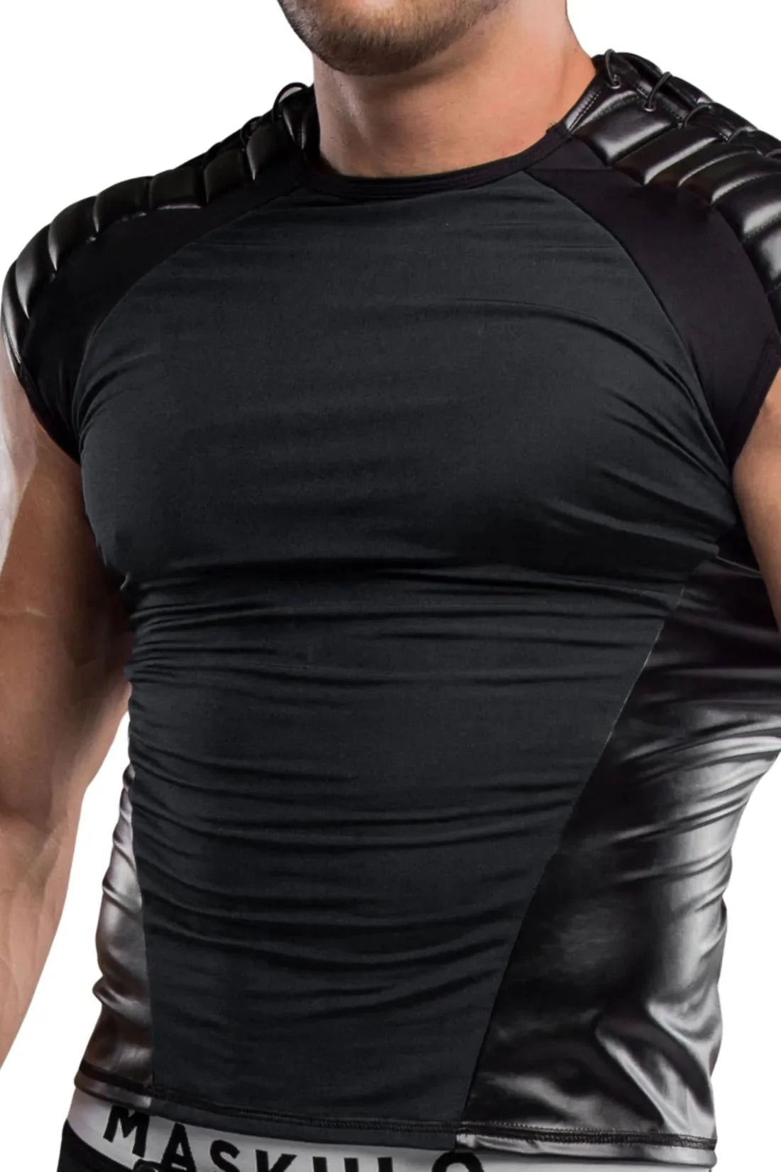 Men's Top. Spandex. Shoulder Lacing. Black - MTP100 - Y1 - www.maskulo.berlin - Local store