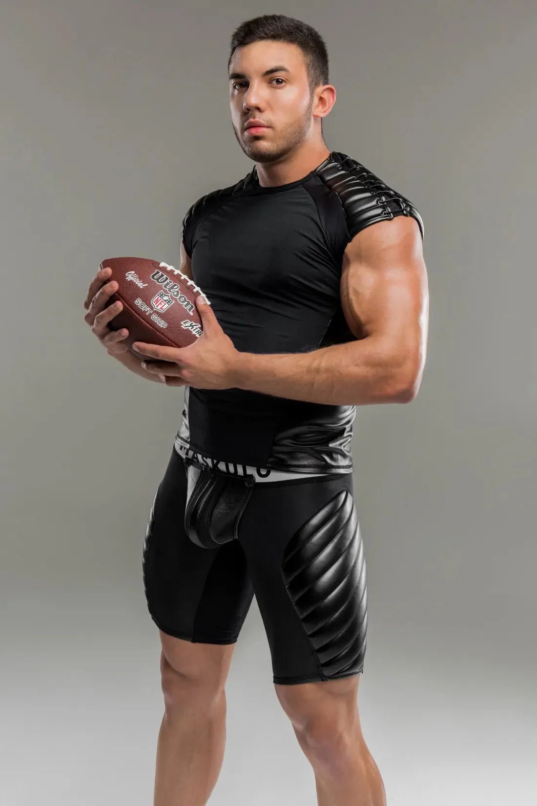 Men's Top. Spandex. Shoulder Lacing. Black - MTP100 - Y1 - www.maskulo.berlin - Local store