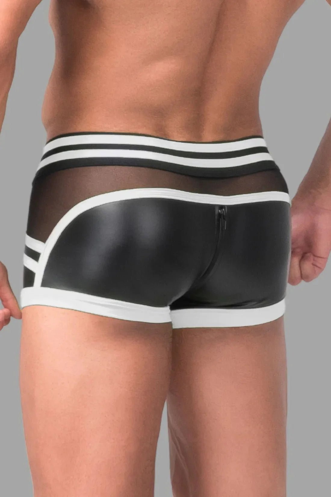 Men's Trunk Shorts. Codpiece. Zippered Rear. Black and White Neon - MTR102 - Y5 - www.maskulo.berlin - Local store